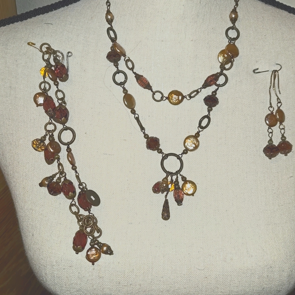Bronze Necklace, bracelet,  earrings set